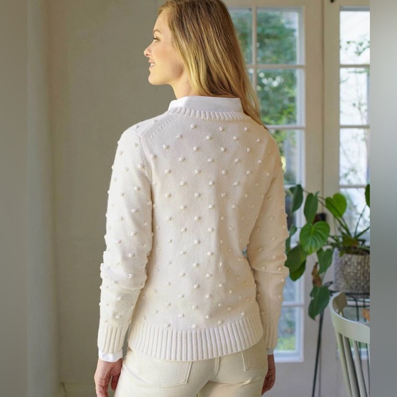White + Warren - Sustainable Cotton Bobble Stitch Sweater in White - Picture 8 of 9